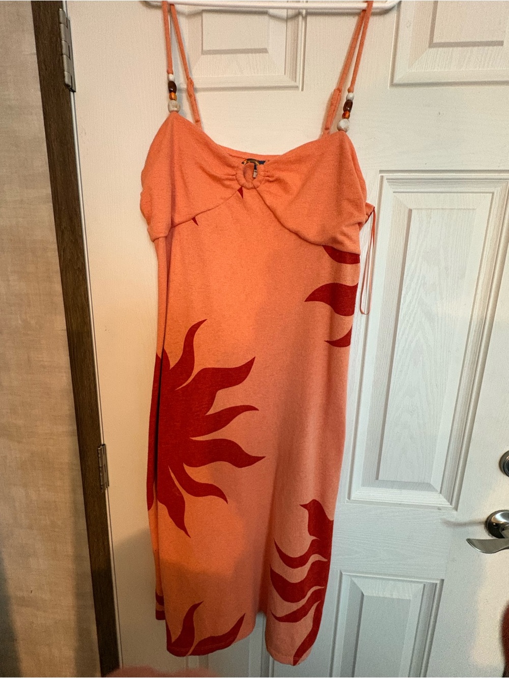 Old Navy Orange Midi Dress with Red Sun Motif